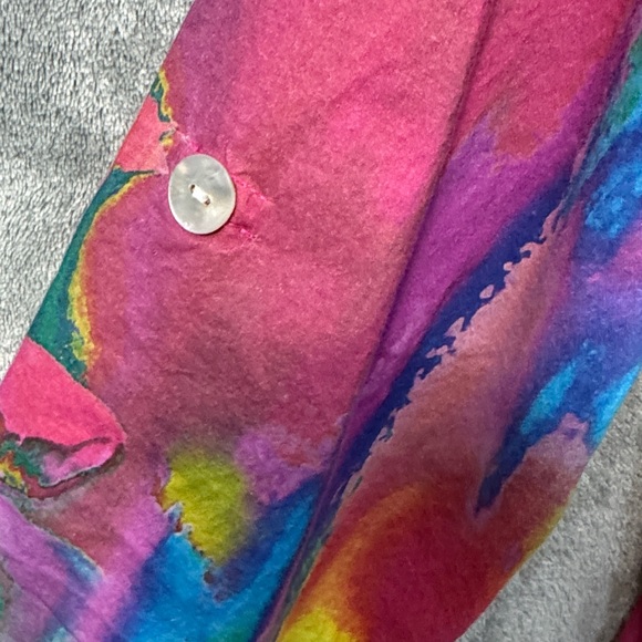 Soft Surroundings small Colorful Patterned cotton button up shift dress 3/4 sl - Picture 7 of 13